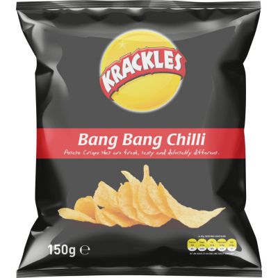 KRACKLES POTATO CRISPS BANG BANG CHILLI 12X125G - Bulkbox Wholesale